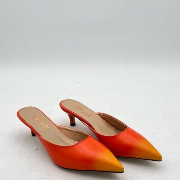 Spring Burnished Leather Slide-in Heeled Mules for Woman Sexy Pointed Toe 2 in - Picture 1 of 7